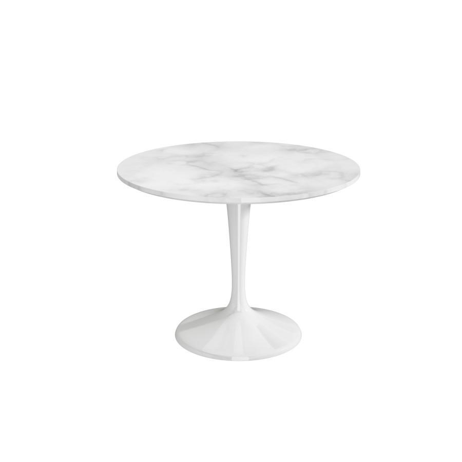 GRADE A1 - Round White Faux Marble Dining Table - Seats 4 - Aura