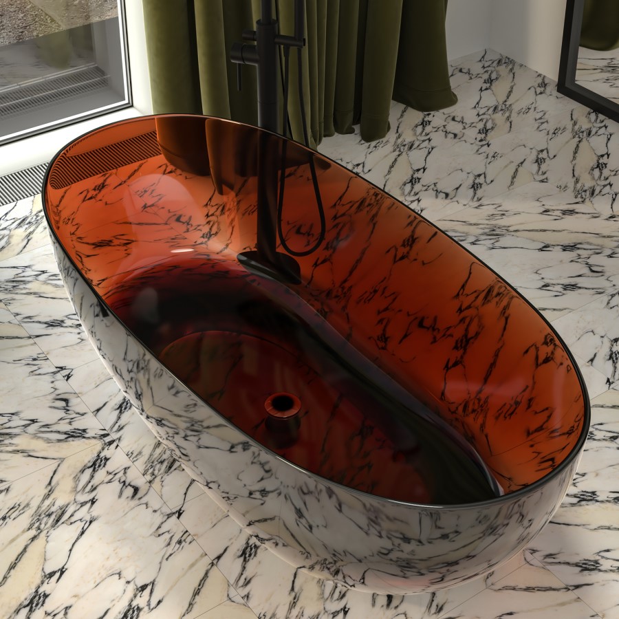 Red Freestanding Double Ended Transparent Resin Bath 1700 x 750mm - Aurea