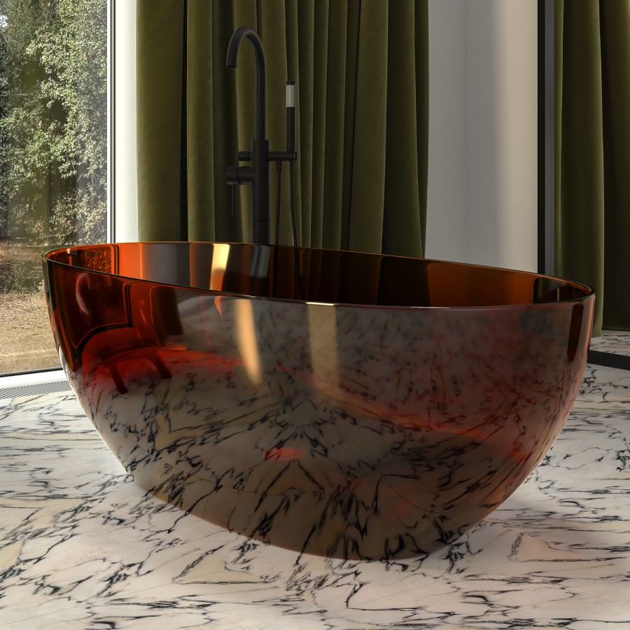 Red Freestanding Double Ended Transparent Resin Bath 1700 x 750mm - Aurea