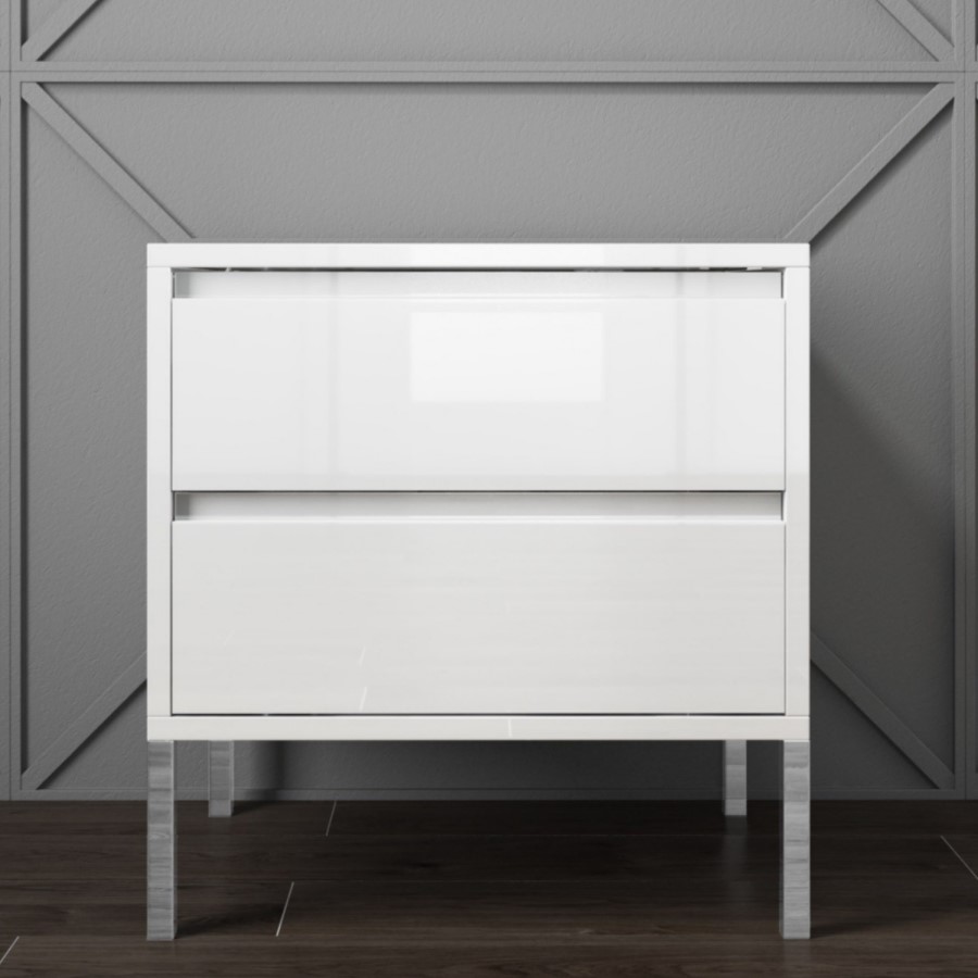 Austin White High Gloss 2 Drawer Bedside Cabinet