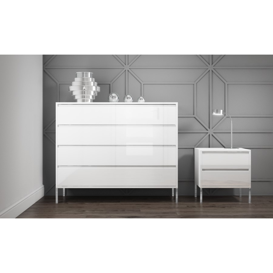 Austin White High Gloss 2 Drawer Bedside Cabinet