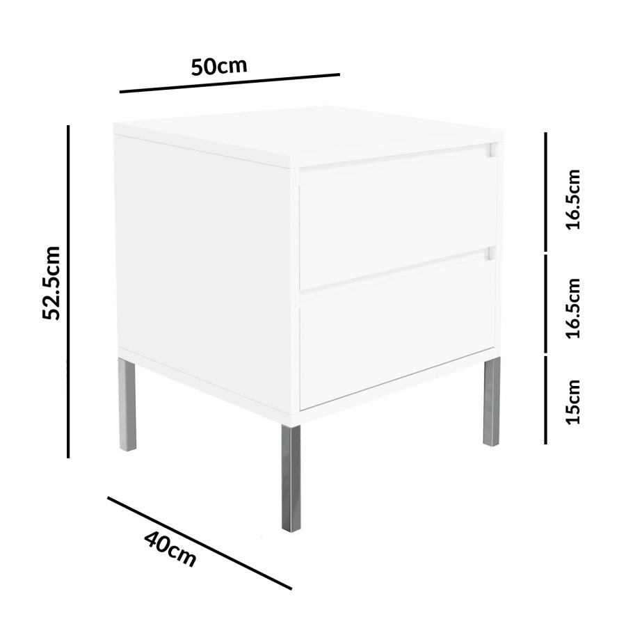 Austin White High Gloss 2 Drawer Bedside Cabinet