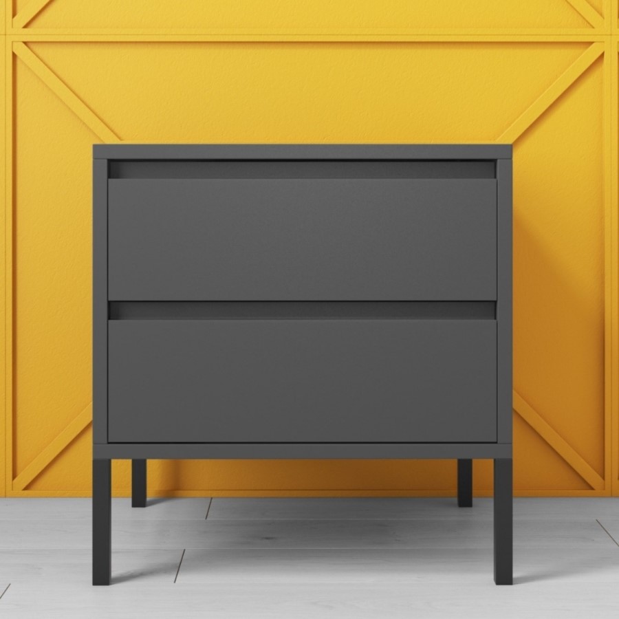 GRADE A2 - Austin Matt Grey 2 Drawer Bedside Cabinet