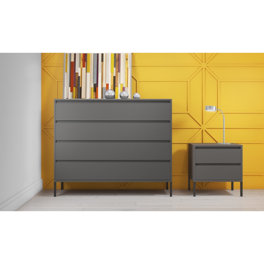 GRADE A2 - Austin Matt Grey 2 Drawer Bedside Cabinet
