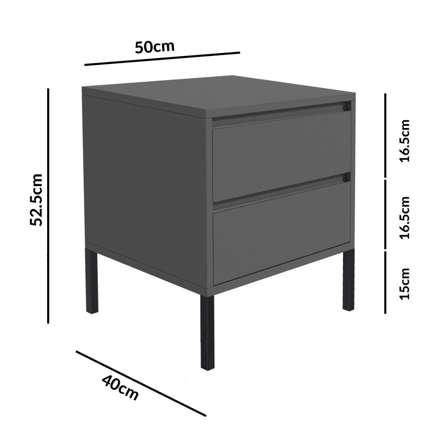 GRADE A2 - Austin Matt Grey 2 Drawer Bedside Cabinet