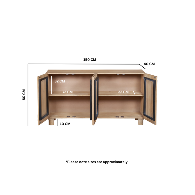 Solid Mango Wood Extra Large Sideboard - Austin