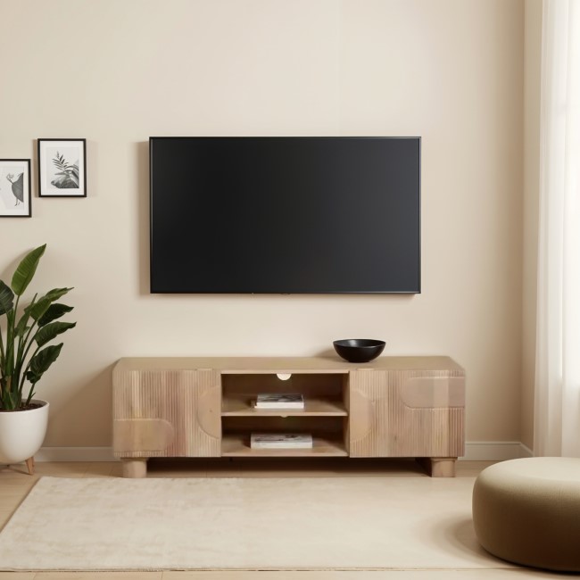 Solid Mango Wood TV Unit with Shelves- TV's up to 60" - Austin