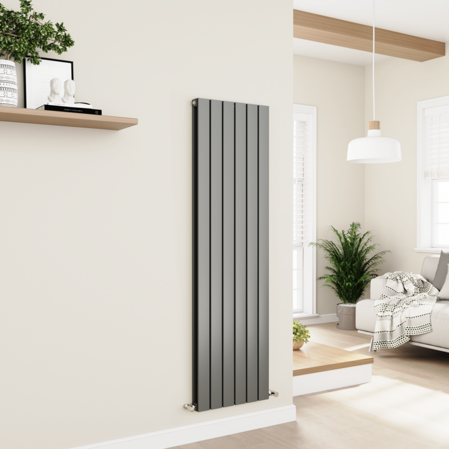 Eco Eleganza Anthracite Vertical Flat Designer Aluminium Radiator 1600x450mm Double Panel 4049 BTU