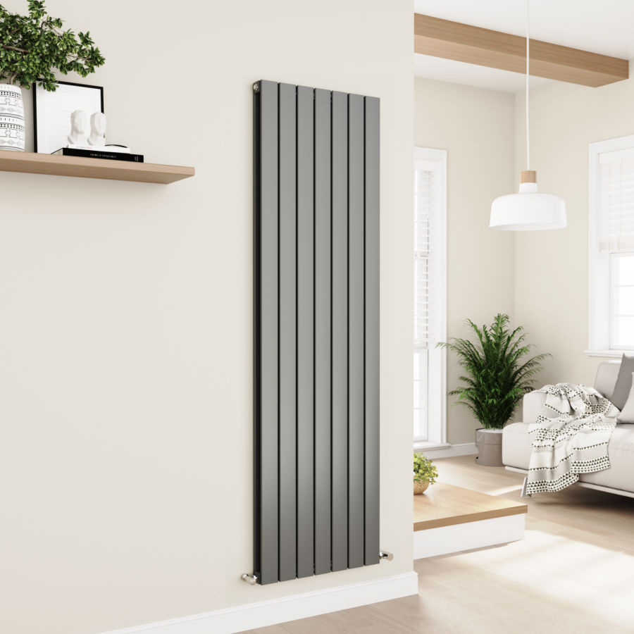 Eco Eleganza Anthracite Vertical Flat Designer Aluminium Radiator 1800x525mm Double Panel 5124 BTU