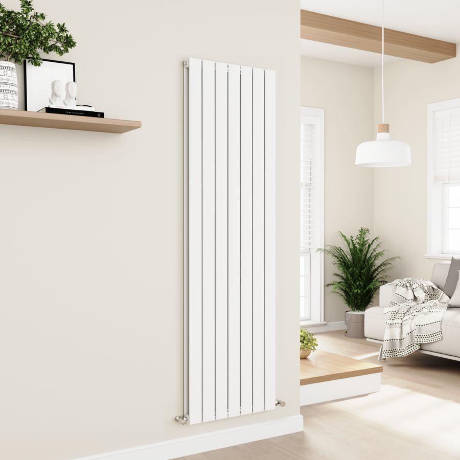 Eco Eleganza White Vertical Flat Designer Aluminium Radiator 1800x525mm Double Panel 5124 BTU