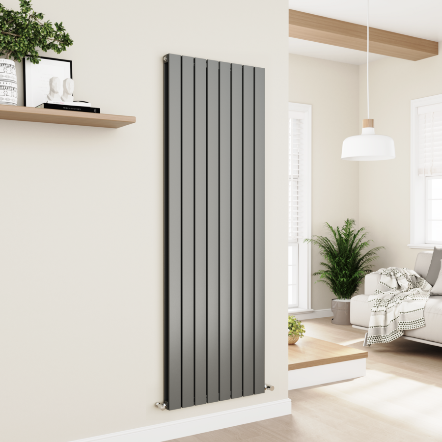 Eco Eleganza Anthracite Vertical Flat Designer Aluminium Radiator 1800x600mm Double Panel 5856 BTU