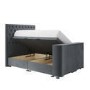 King Size TV Ottoman Bed in Grey Velvet with Chesterfield Headboard - Avery