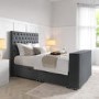Super King TV Ottoman Bed in Grey Velvet with Chesterfield Headboard - Avery