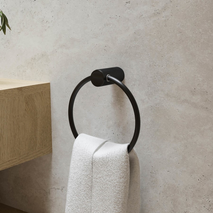 Black Knurled Towel Ring - Arissa