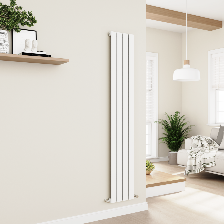 Eco Eleganza White Vertical Flat Designer Aluminium Radiator 1800x300mm Single Panel 2258 BTU