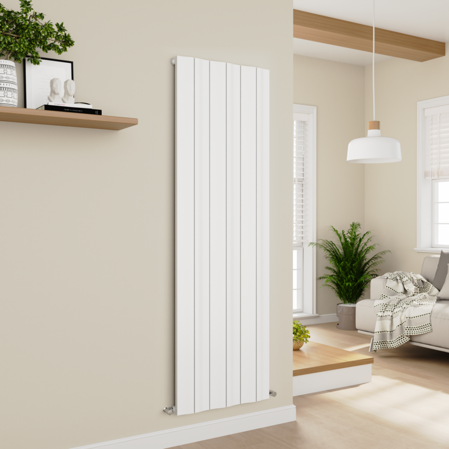 Eco Vivante White Vertical Wave Designer Aluminium Radiator 1800x565mm Single Panel 4508 BTU