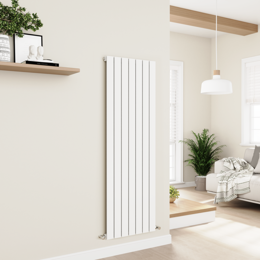 Eco Eleganza White Vertical Flat Designer Aluminium Radiator 1600x525mm Single Panel 3564 BTU