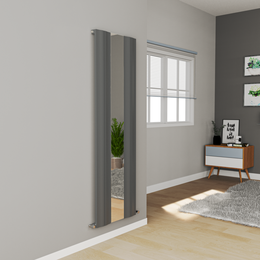 Eco Specchio Anthracite Vertical Wave Mirror Designer Aluminium Radiator 1800x550mm Single Panel 3387 BTU