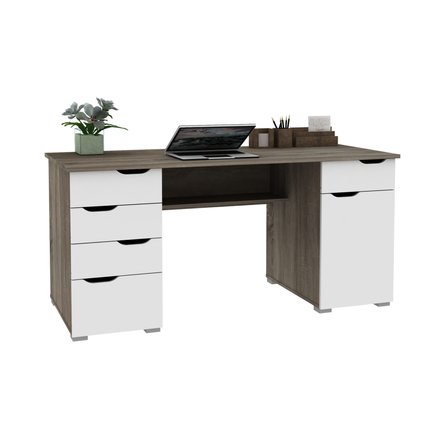 Kentucky Dark Oak Desk with White Gloss Drawer Fronts