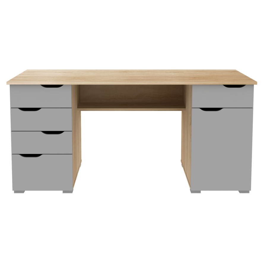 Kentucky Light Oak Desk with Grey Gloss Drawer Fronts