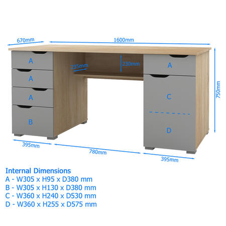 Kentucky White Desk with White Gloss Drawer Fronts