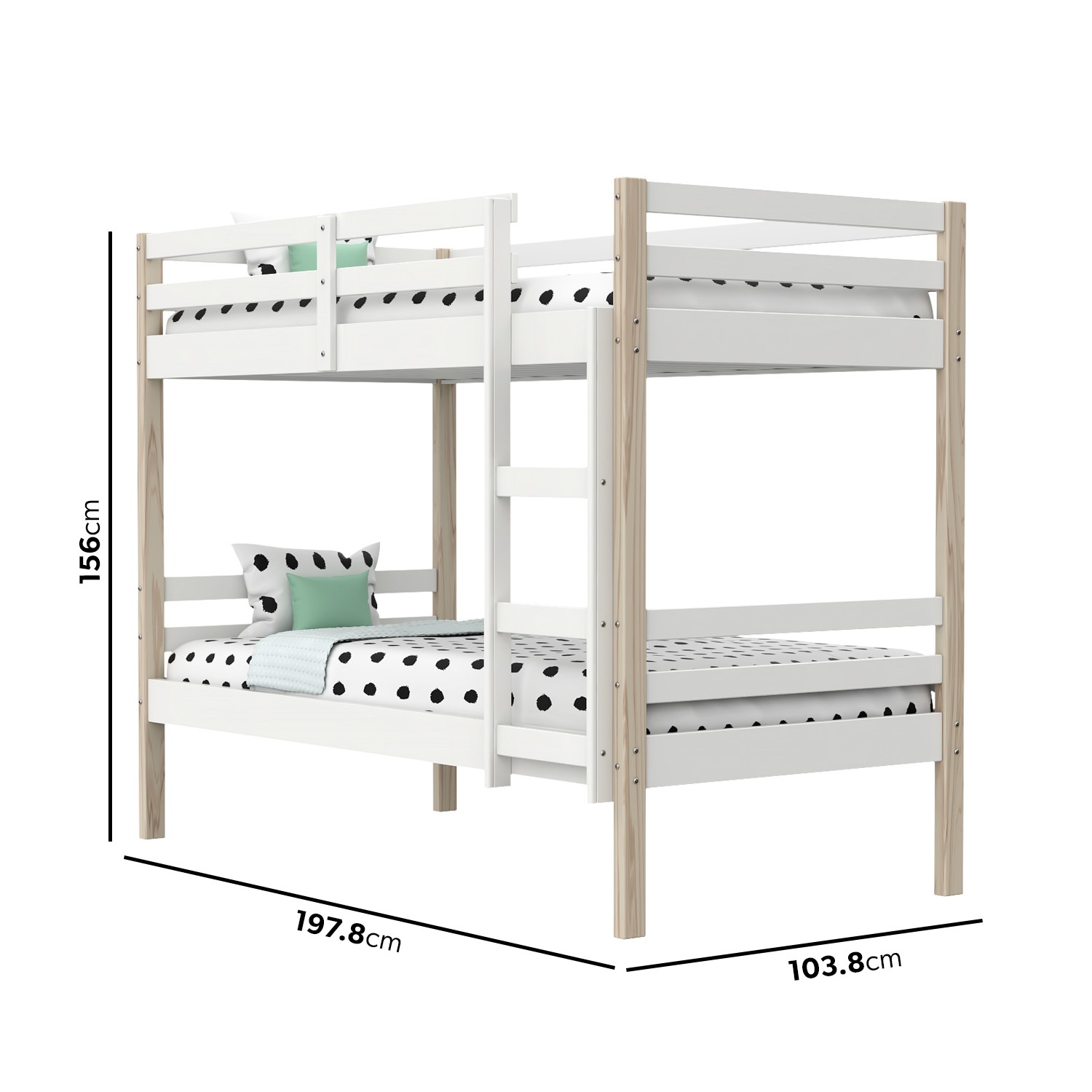 GRADE A1 - Axel Bunk Bed in White and Pine - Splits into 2 Single Beds ...