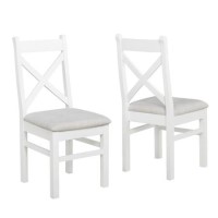 Pair of Painted White Dining Chairs with Grey Cushioned Seat - Aylesbury