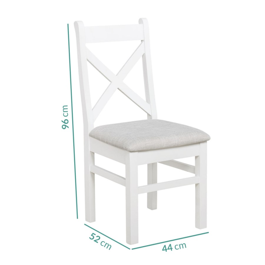 Pair of Painted White Dining Chairs with Grey Cushioned Seat - Aylesbury