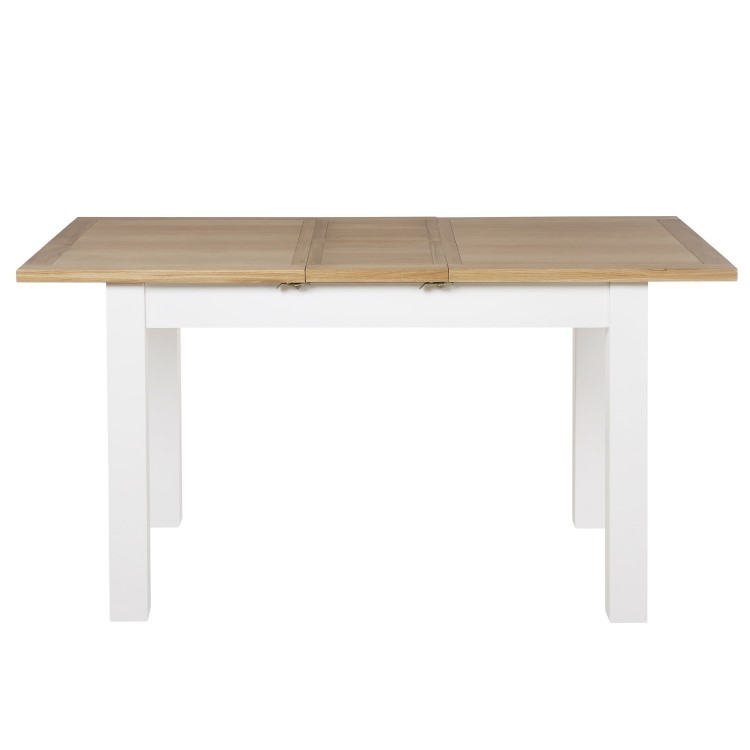 White Extendable Dining Table in Solid Wood with an Oak Top - Aylesbury