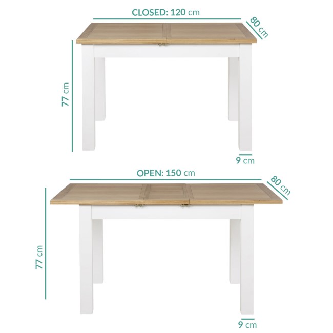 White Extendable Dining Table in Solid Wood with an Oak Top - Aylesbury