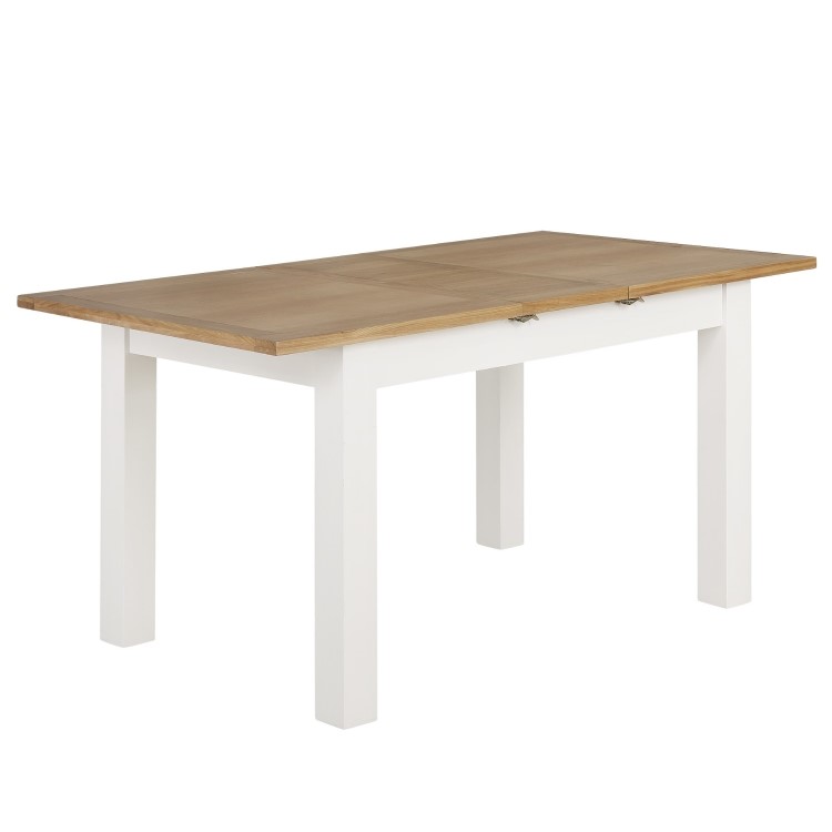 White Extendable Dining Table in Solid Wood with an Oak Top - Aylesbury