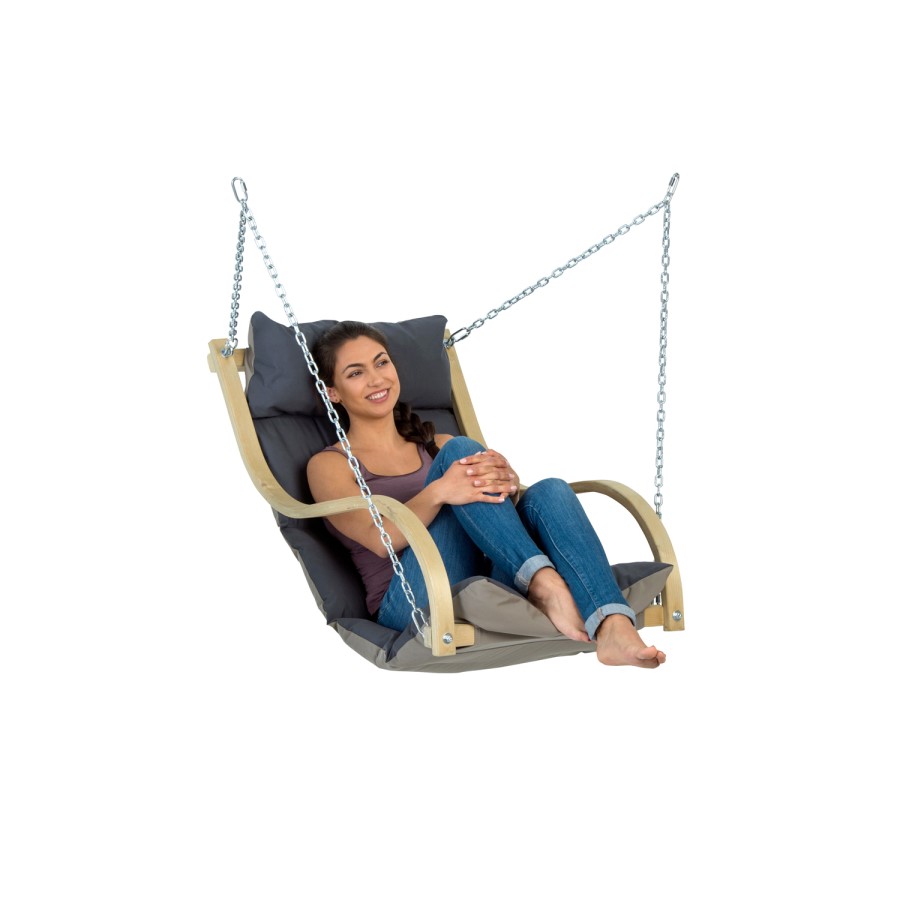 Wooden Garden Swing Chair with Grey Cushion - Chair Only - Amazonas