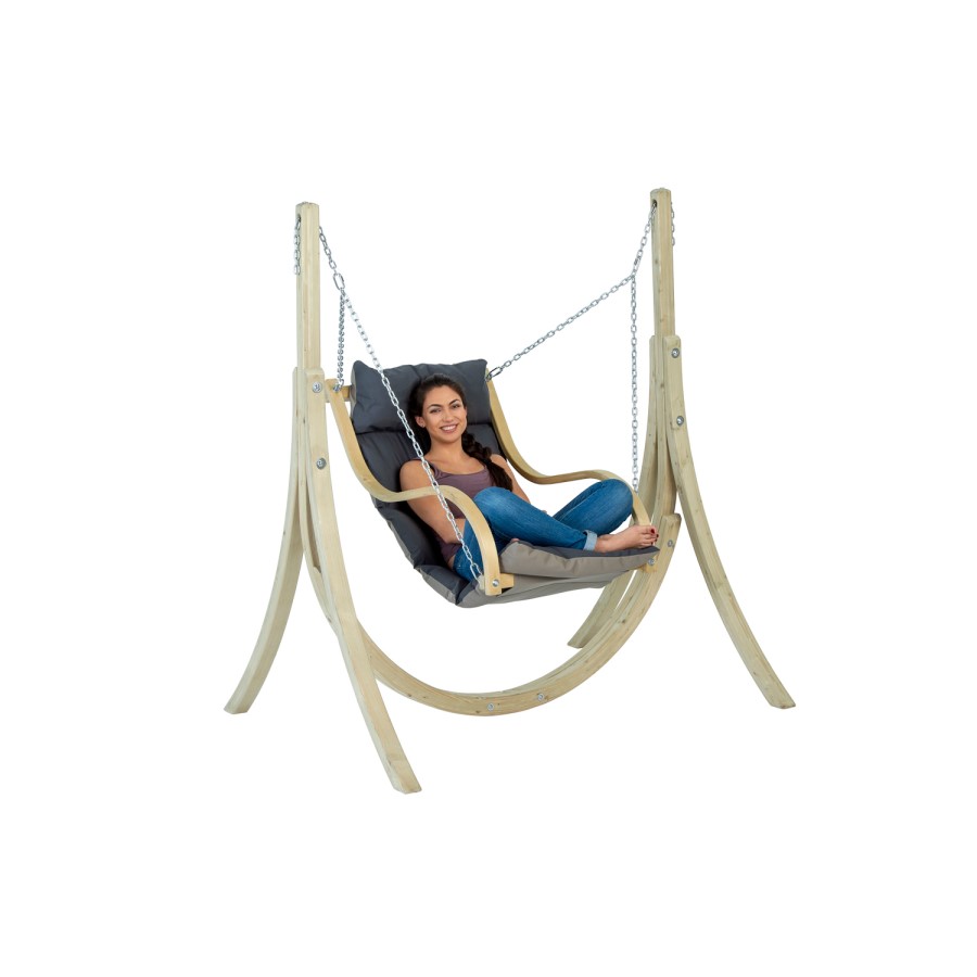 Wooden Garden Swing Chair with Grey Cushion - Chair Only - Amazonas
