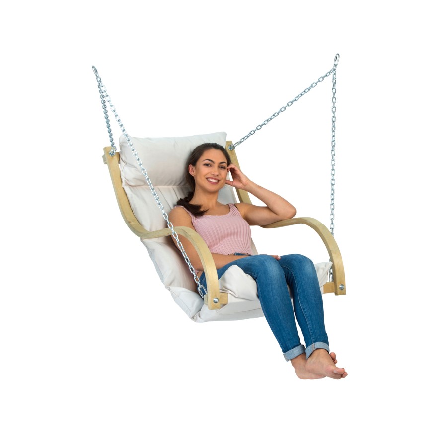 Wooden Garden Swing Chair with Cream Cushion - Chair Only - Amazonas