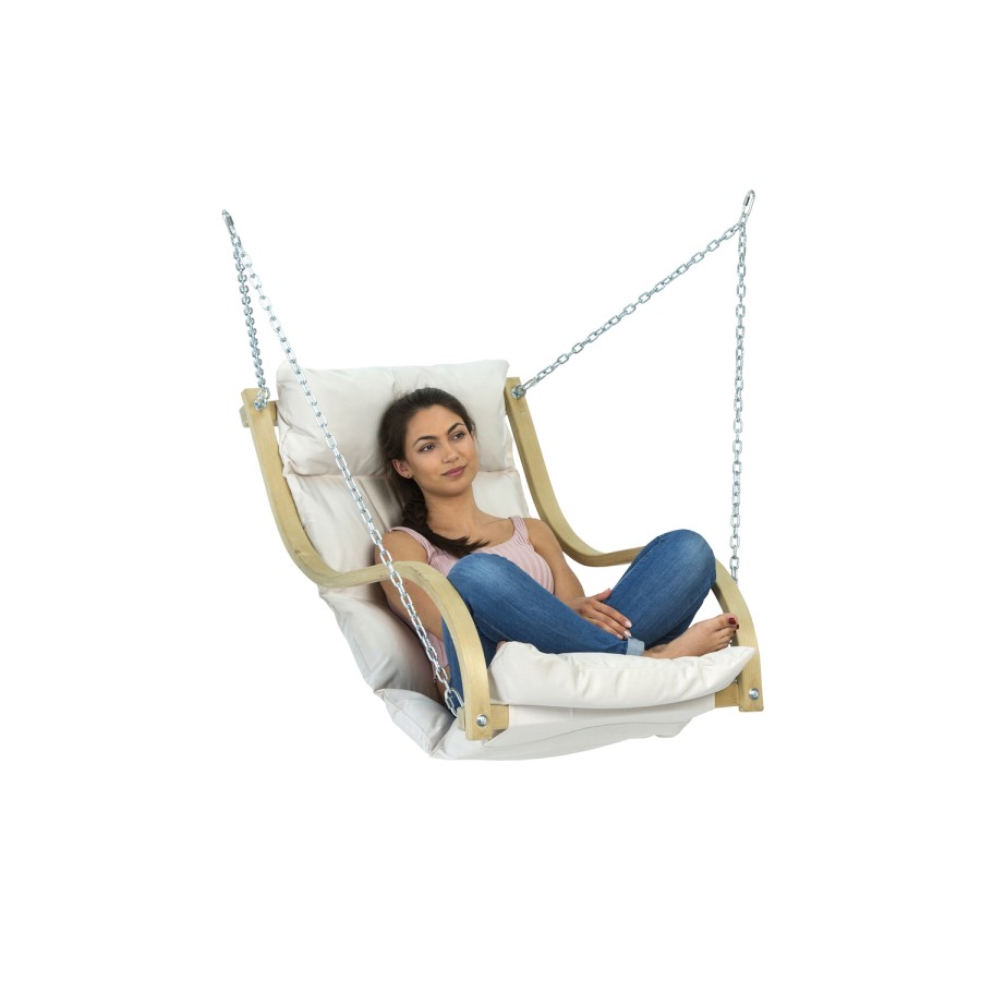 Wooden Garden Swing Chair with Cream Cushion - Chair Only - Amazonas