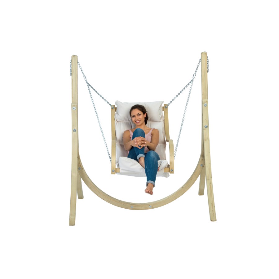 Wooden Garden Swing Chair with Cream Cushion - Chair Only - Amazonas