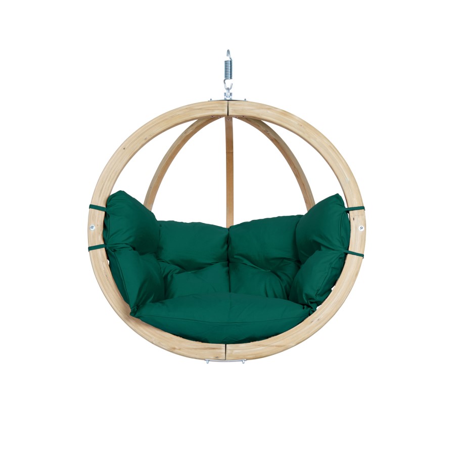Globo Wooden Garden Swing Chair with Green Cushion