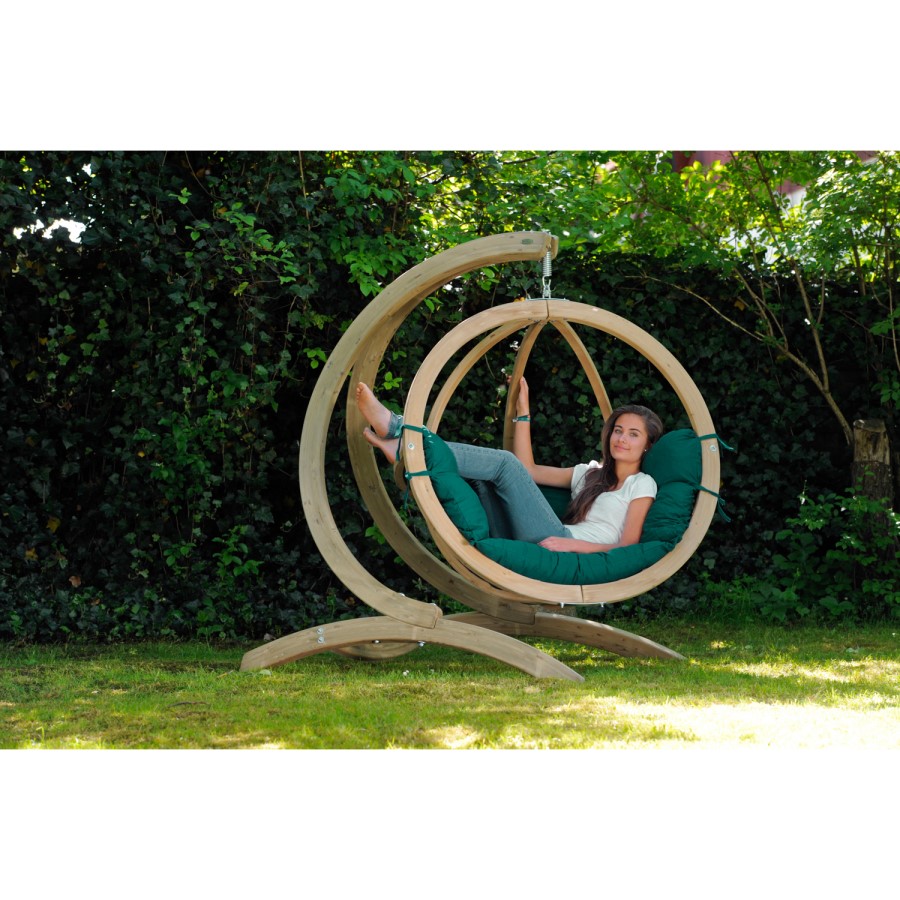 Globo Wooden Garden Swing Chair with Green Cushion