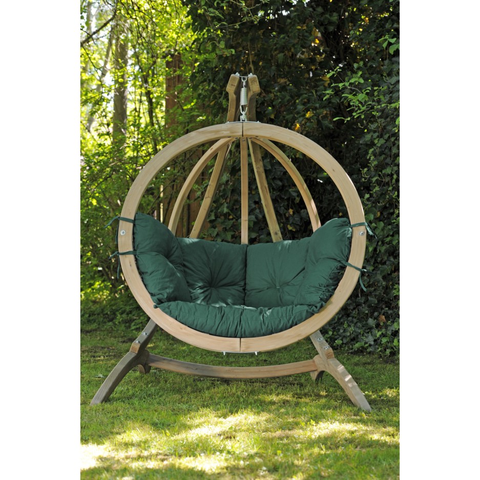 Globo Wooden Garden Swing Chair with Green Cushion ...