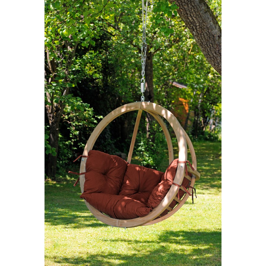 Globo Outdoor Wooden Swing Chair in Terracotta
