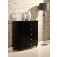 Birlea Furniture Aztec 5 Drawer Wide Chest in Black High Gloss