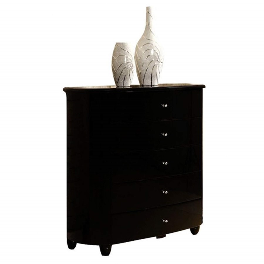 Birlea Furniture Aztec 5 Drawer Wide Chest in Black High Gloss