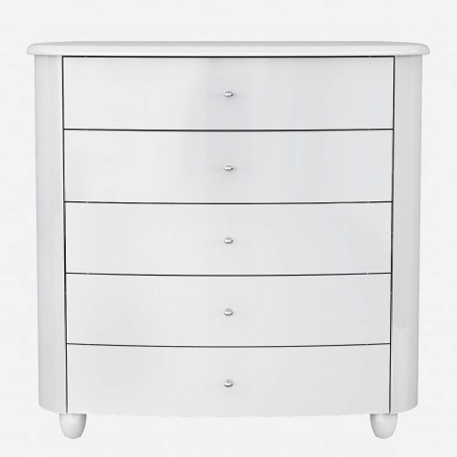 Birlea Furniture Aztec 5 Drawer Wide Chest in White High Gloss