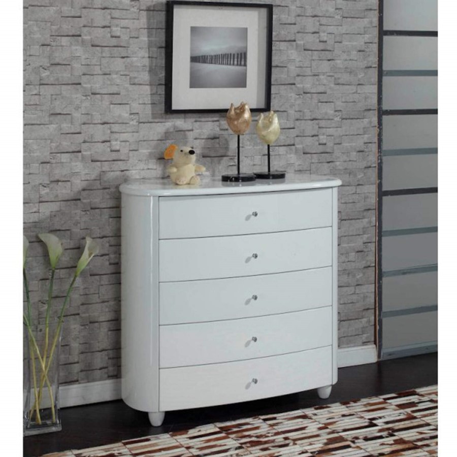 Birlea Furniture Aztec 5 Drawer Wide Chest in White High Gloss