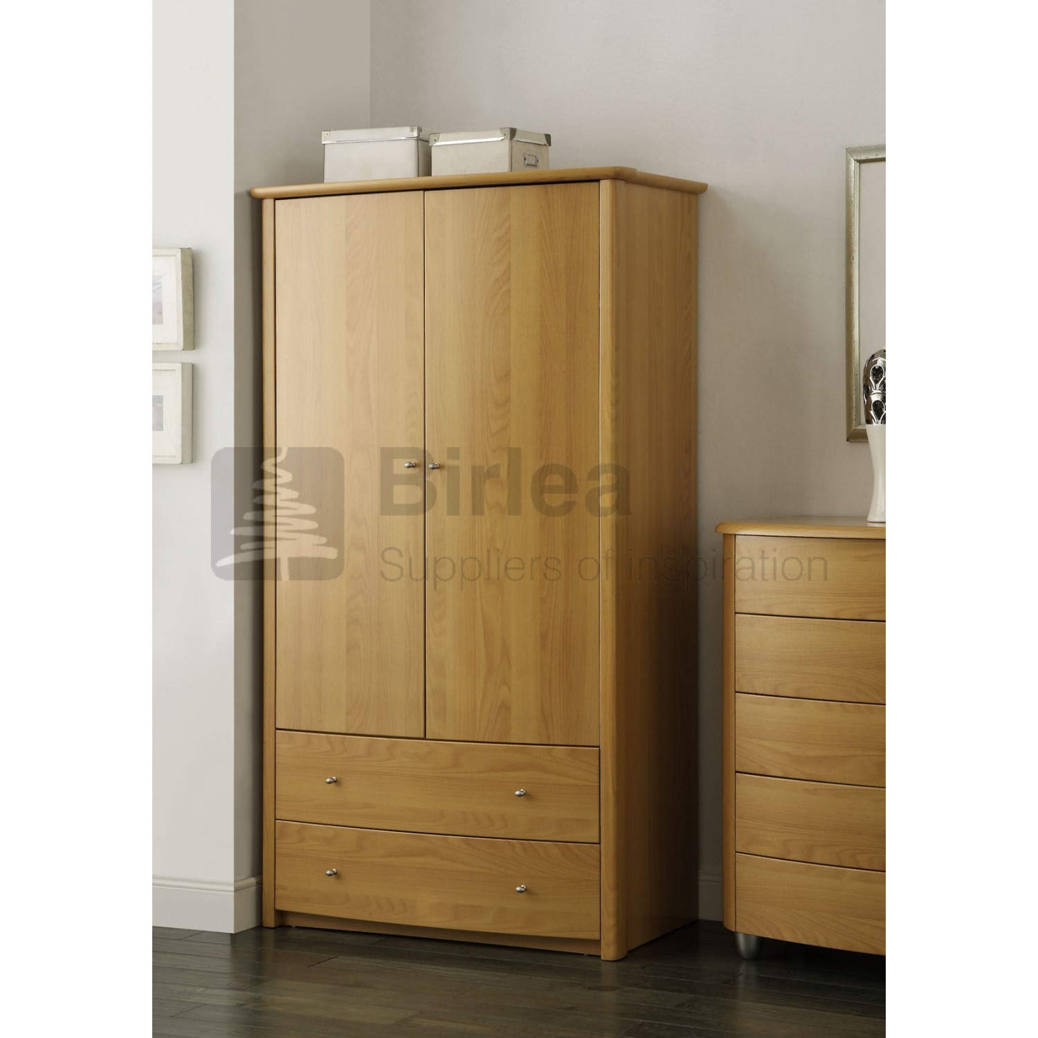 Birlea Furniture Aztec 2 Door 2 Drawer Wardrobe With Beech Finish