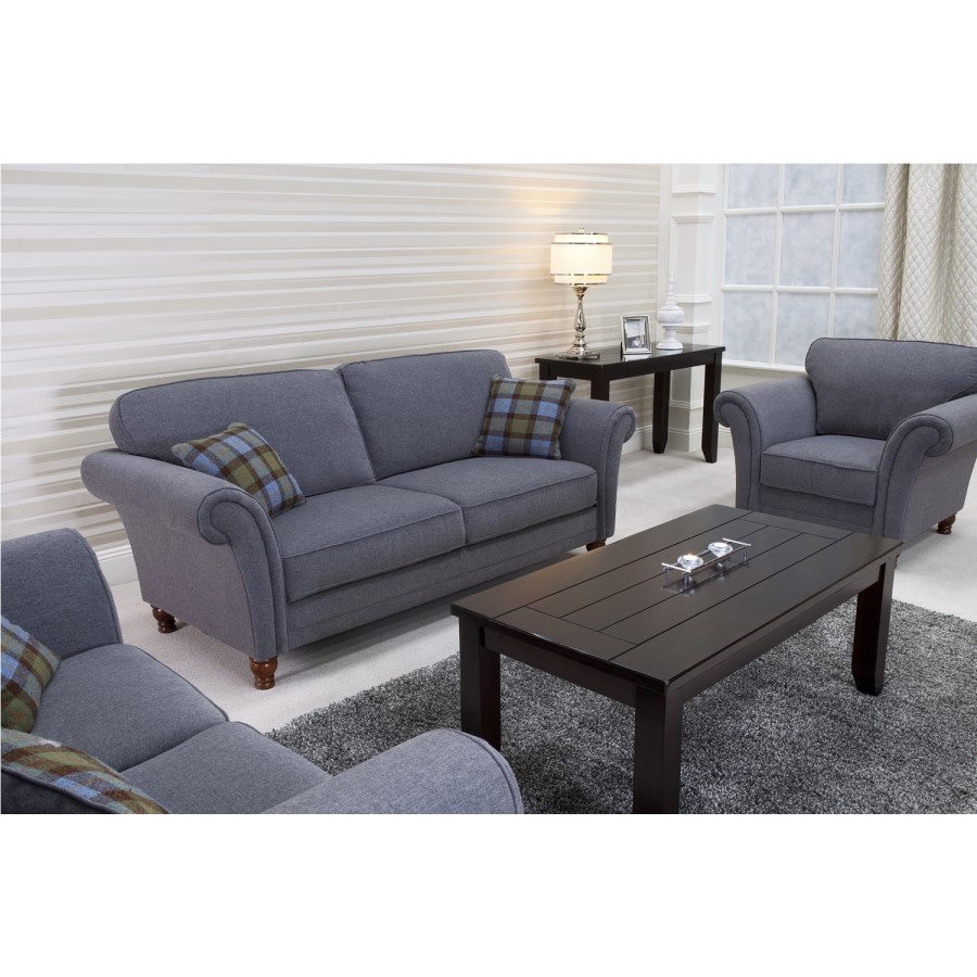Argyle Grey Sofa with Roll Top Arms & Scatter Cushions - Fabric