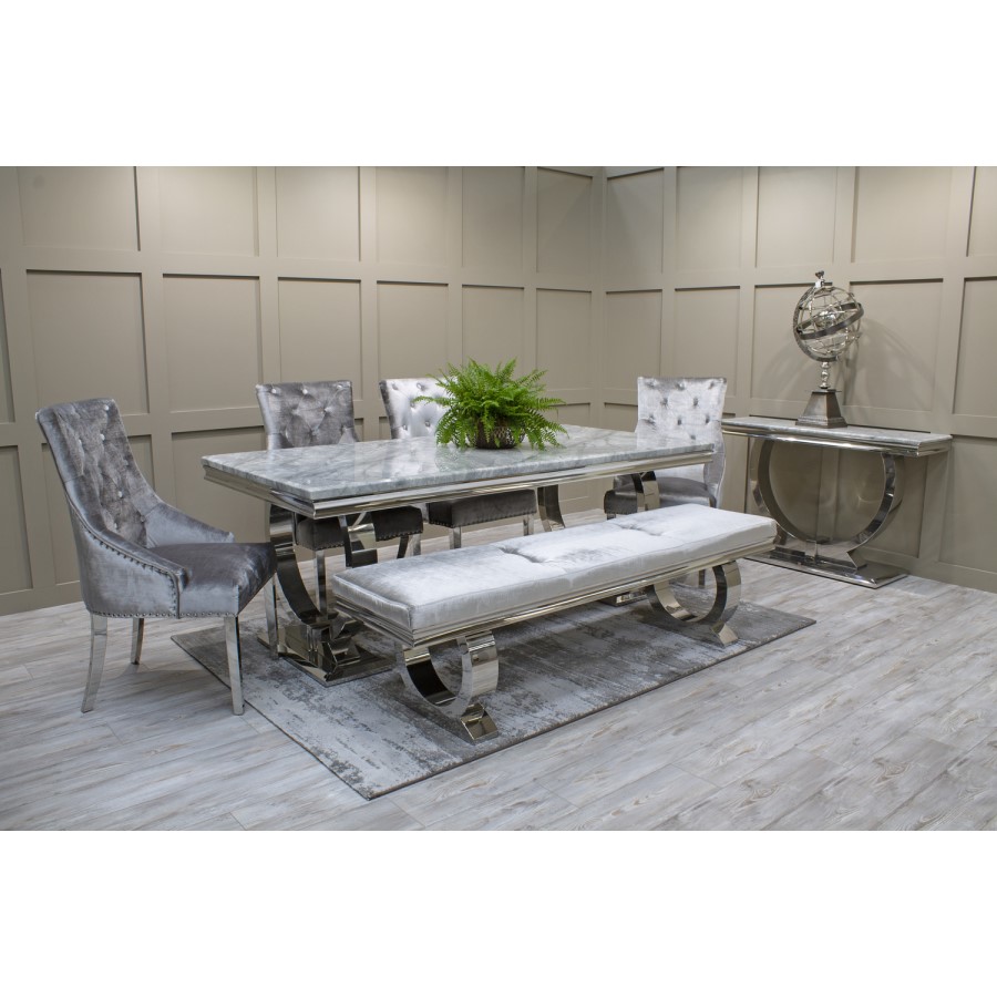 GRADE A1 - Arianna Dining Bench in Grey Velvet 180cm - Vida Living