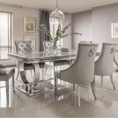 Arianna Grey Marble Dining Table 180cm, Marble Dining Table With Chairs