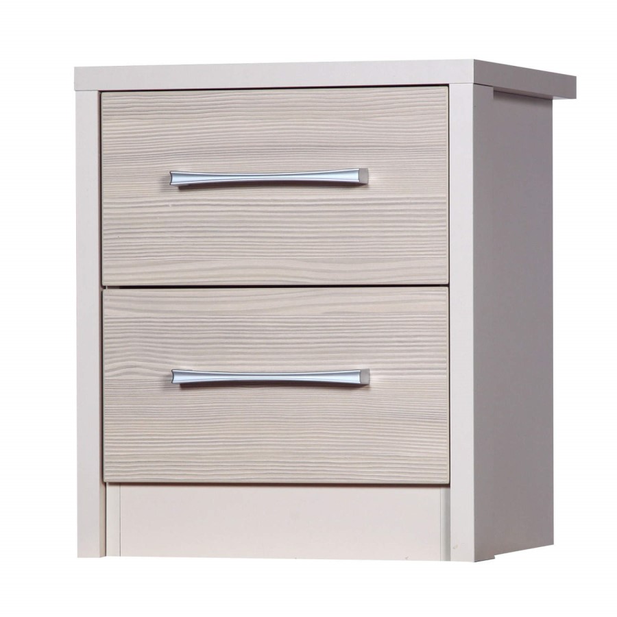 One Call Furniture Avola Premium 2 Drawer Bedside Chest in Cream with Champagne