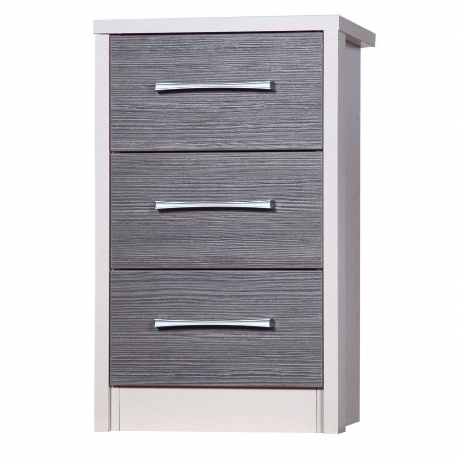 One Call Furniture Avola Premium 3 Drawer Bedside Chest in Cream with Grey